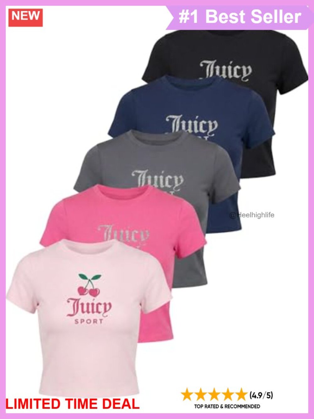 Juicy Couture Womens Cap Sleeve Crop Tops Tshirts Workout Gym Casual Tee